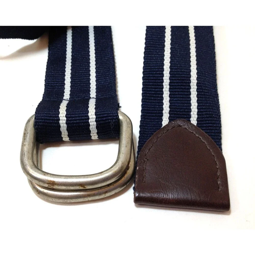 Vintage US Polo Assn Navy Blue Canvas Leather Tip Adjustable D-ring Belt 30-36